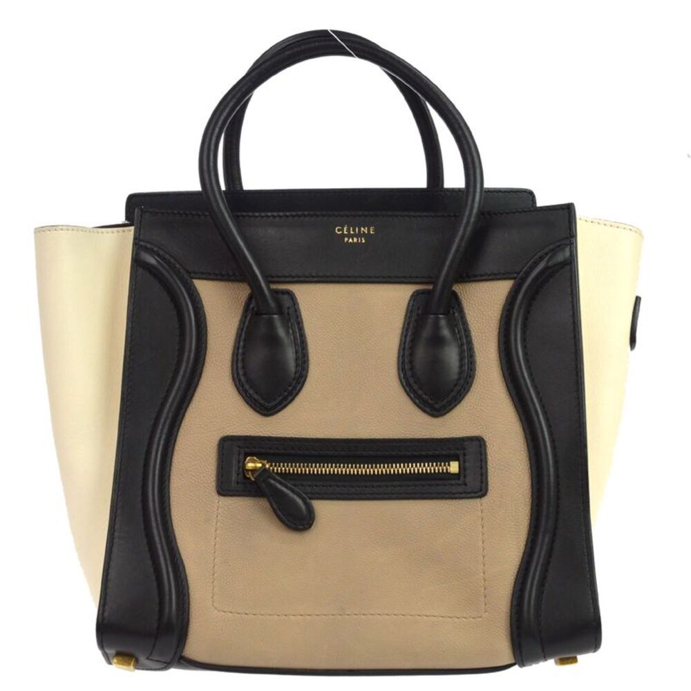 Celine Tricolor Luggage Leather Beige Leather Handbag